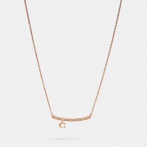 COACH Signature C Pavé Bar Charm Necklace Rose Gold NWT